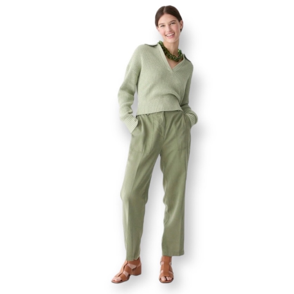 J. Crew Drapey Viscose-Blend Pant in Olive Green